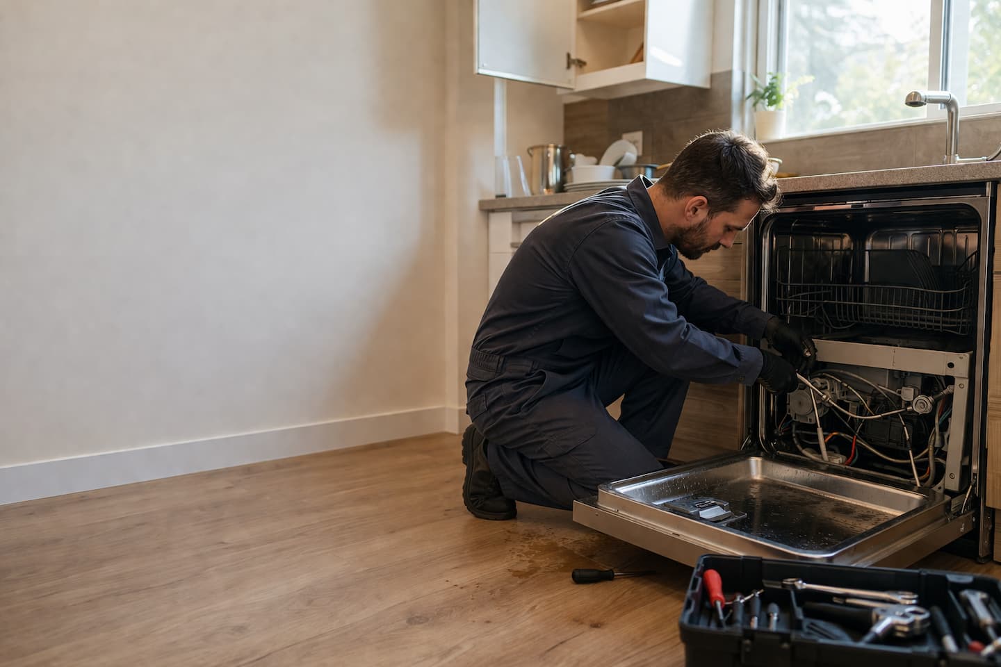 HAXX technician responding to dishwasher repair call