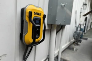 DeWalt Level 2 EV charger installed on the exterior wall of a Los Altos home