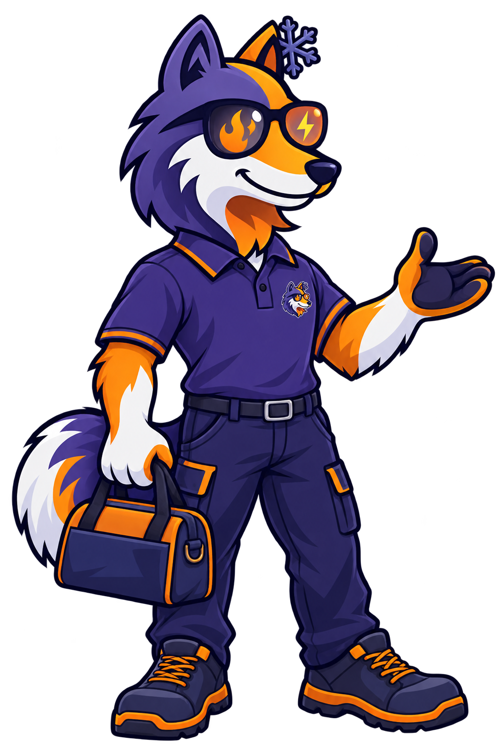 HAXX fox mascot with a tool bag
