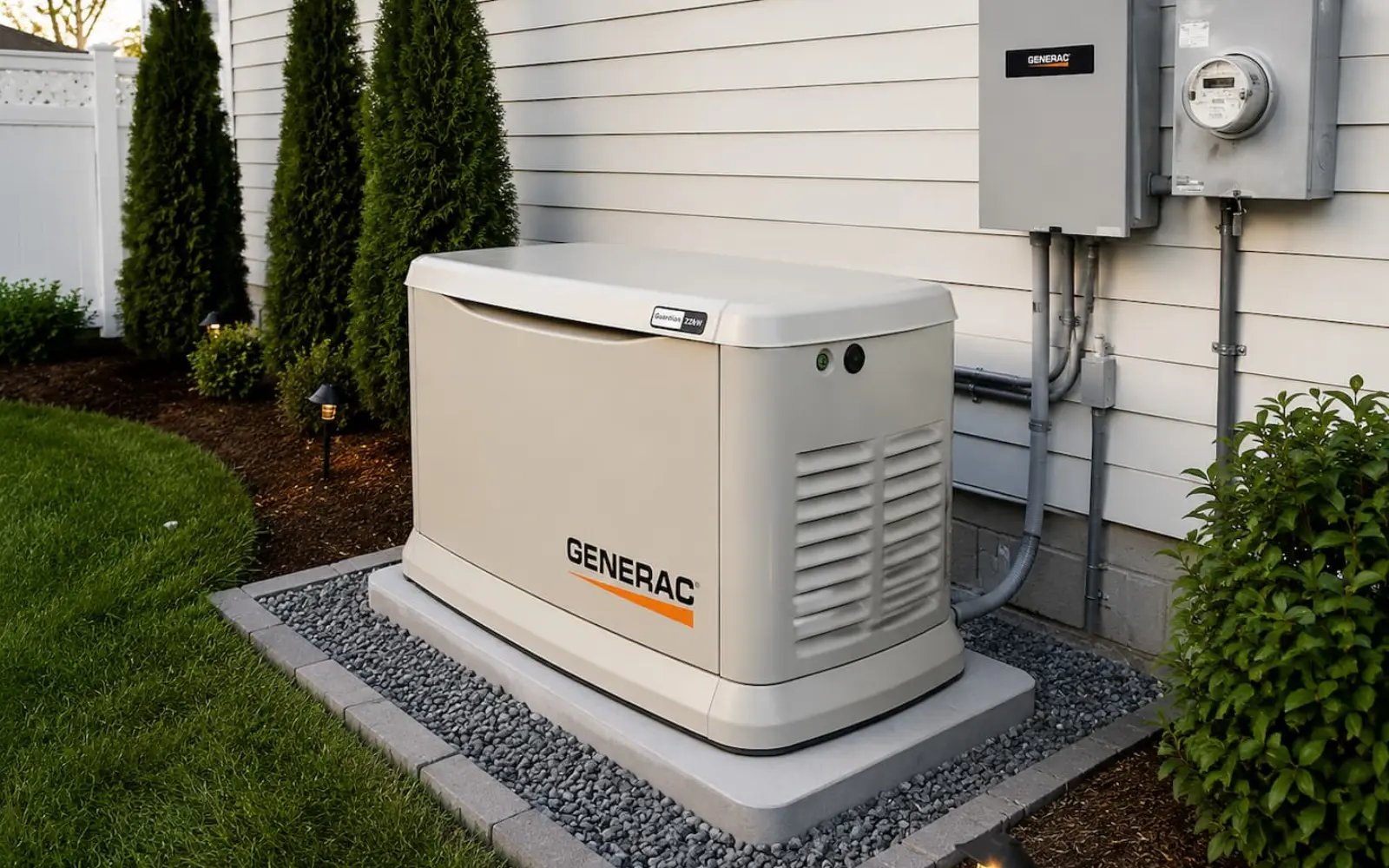 Illustration of a standby home generator with a transfer switch